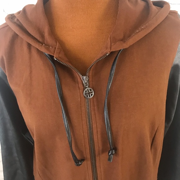 Linea Leisure Zip Hoodie Faux Leather Sleeves L - Picture 2 of 8